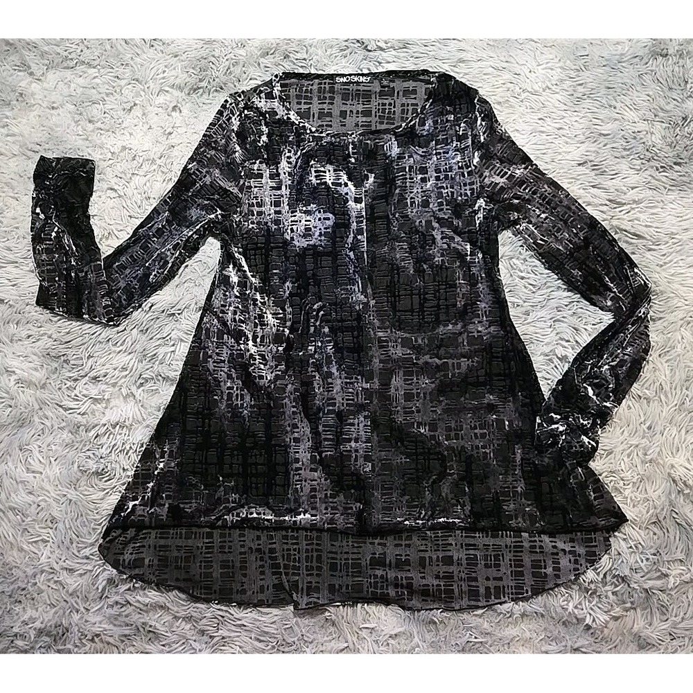 SNOSKINS Women's Burnout Velour Tunic Top L Semi Sheer Grunge Goth Witchy EUC